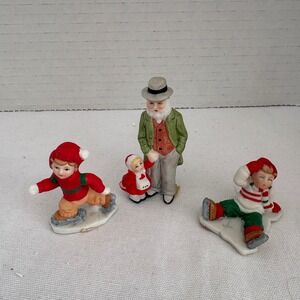 Lefton Porcelain Figurines Winter Ice Skating Set of 3 Vintage
